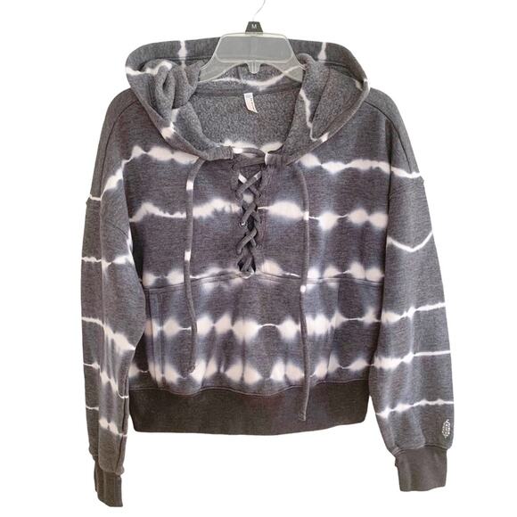 Free People Movement Grey Ozark Mist Believer Crop Lace Up Hoodie X Small - Picture 2 of 9